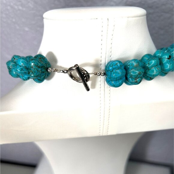 Carved Turquoise Melon Bead Necklace 17.5mm Sterling Silver Toggle Clasp 17" 197 - Picture 9 of 11